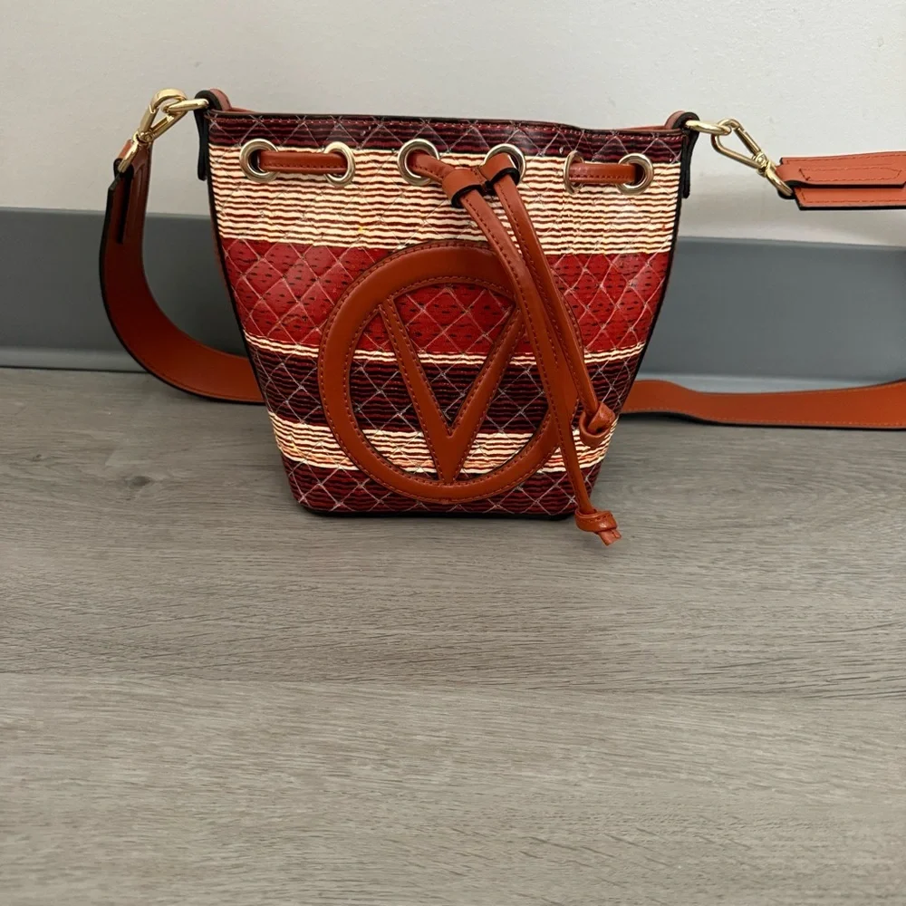 Valentino by Mario Valentino Bag Jules Tresse Drawstring Bucket Bag in Umber